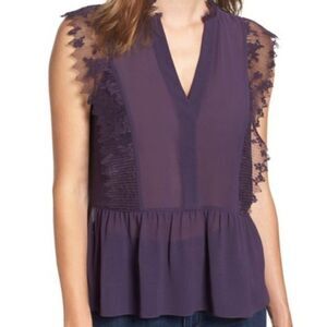 Chelsea28 Purple Lace Trim  sleeveless Top size S